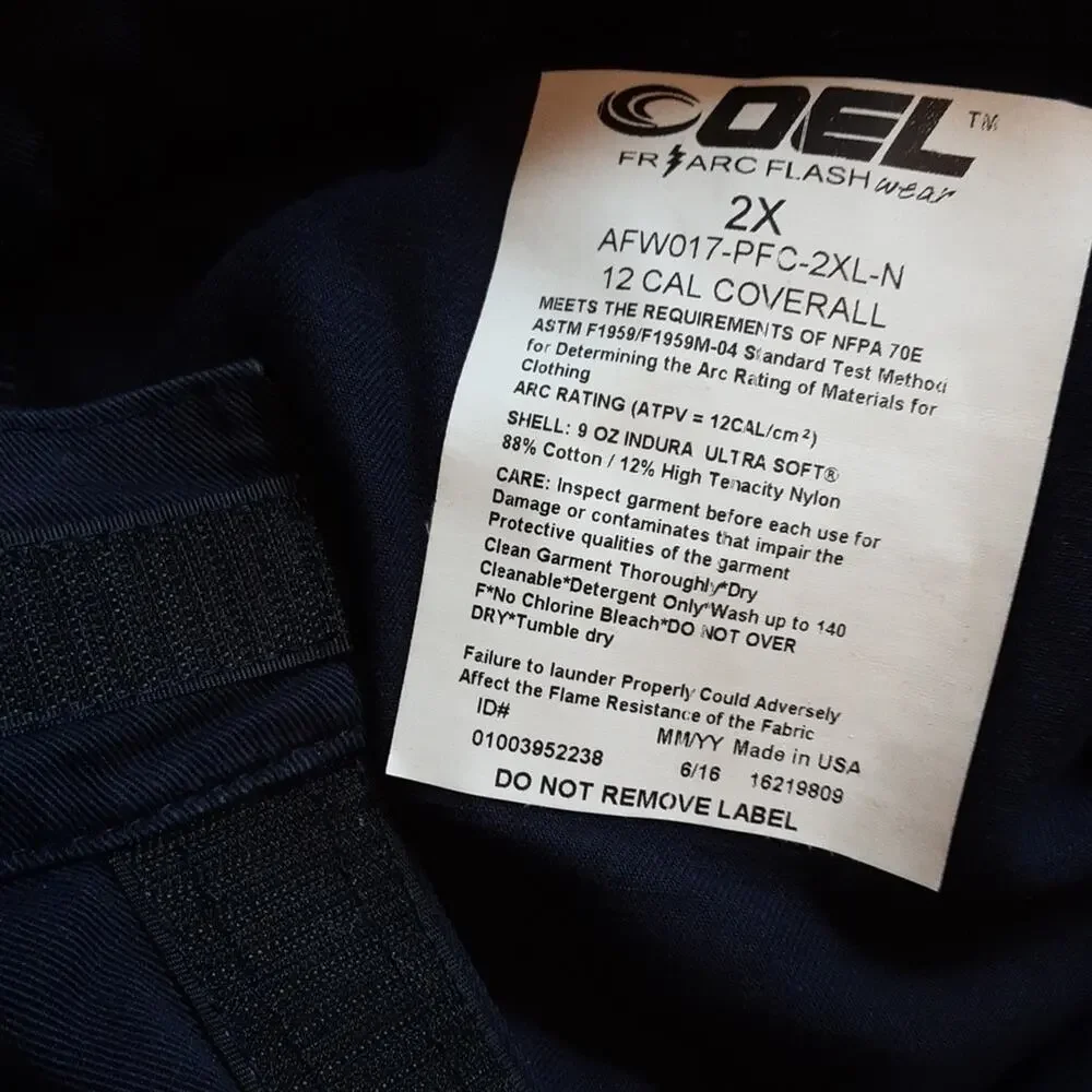 OEL Arc Flash Wear 12 CAL CM2 Navy Blue Electrician Safety Work Wear Coverall 2X